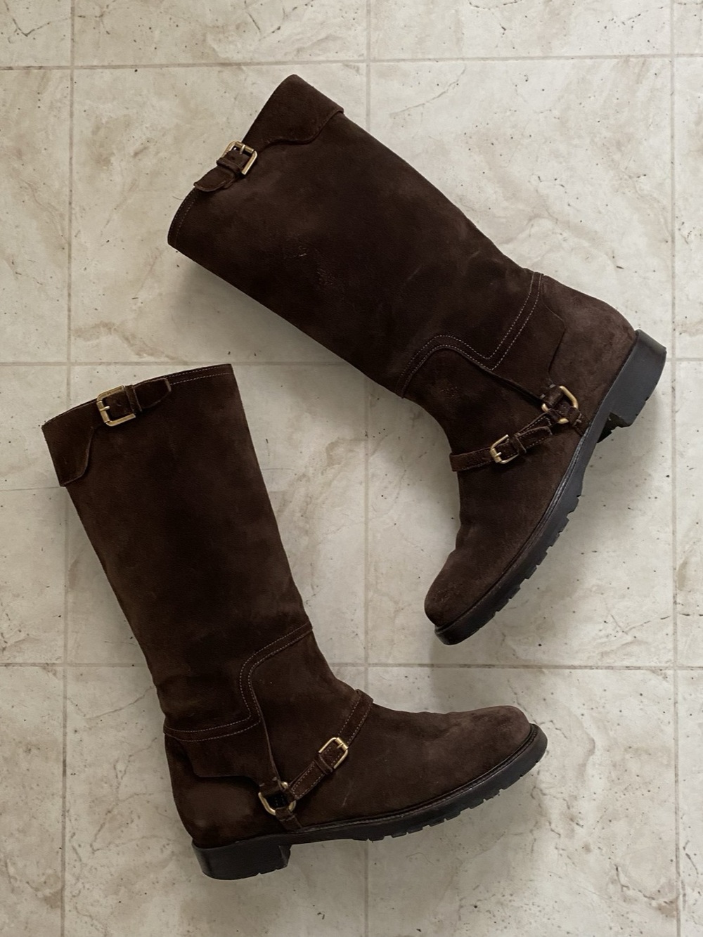 $1890 Ralph Lauren Collection Made in Italy Dark Brown Suede Tall Riding Boots 8